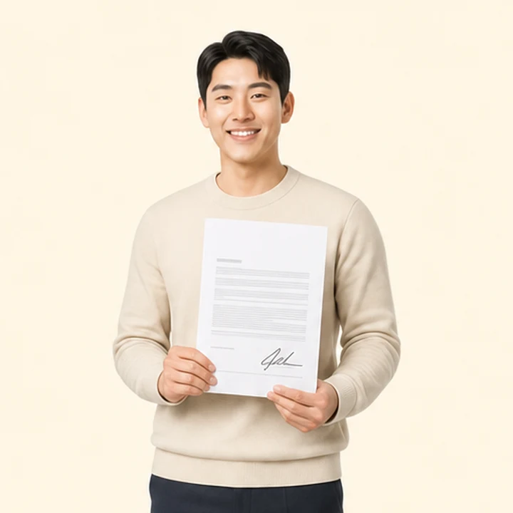 QM6 중고차 장기렌트카 서면 견적서를 들고 있는 고객